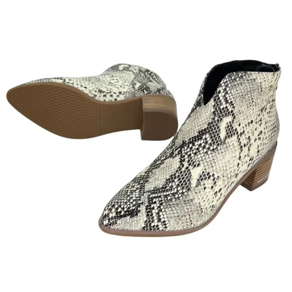Aqua Bloomingdales Emily Natural Snake Print Leather Waterproof Ankle Boots - Picture 3 of 4